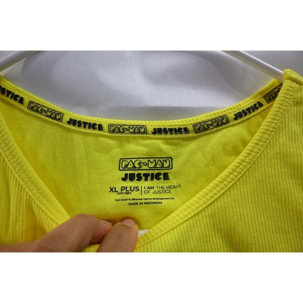 Justice Pac Man Tank Top Yellow Ribbed Graphic Sleeveless XL Plus Girls NWT